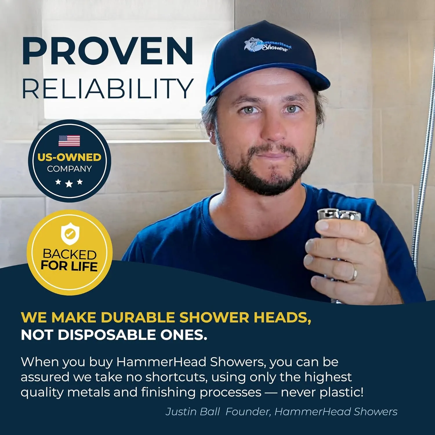 HammerHead Showers® ALL METAL 3-Spray Handheld Shower Head with Long Hose and Holder - CHROME - 2.5 GPM High Pressure Shower Head with Handheld Sprayer - WIDE, MASSAGE, and MIST Sprays