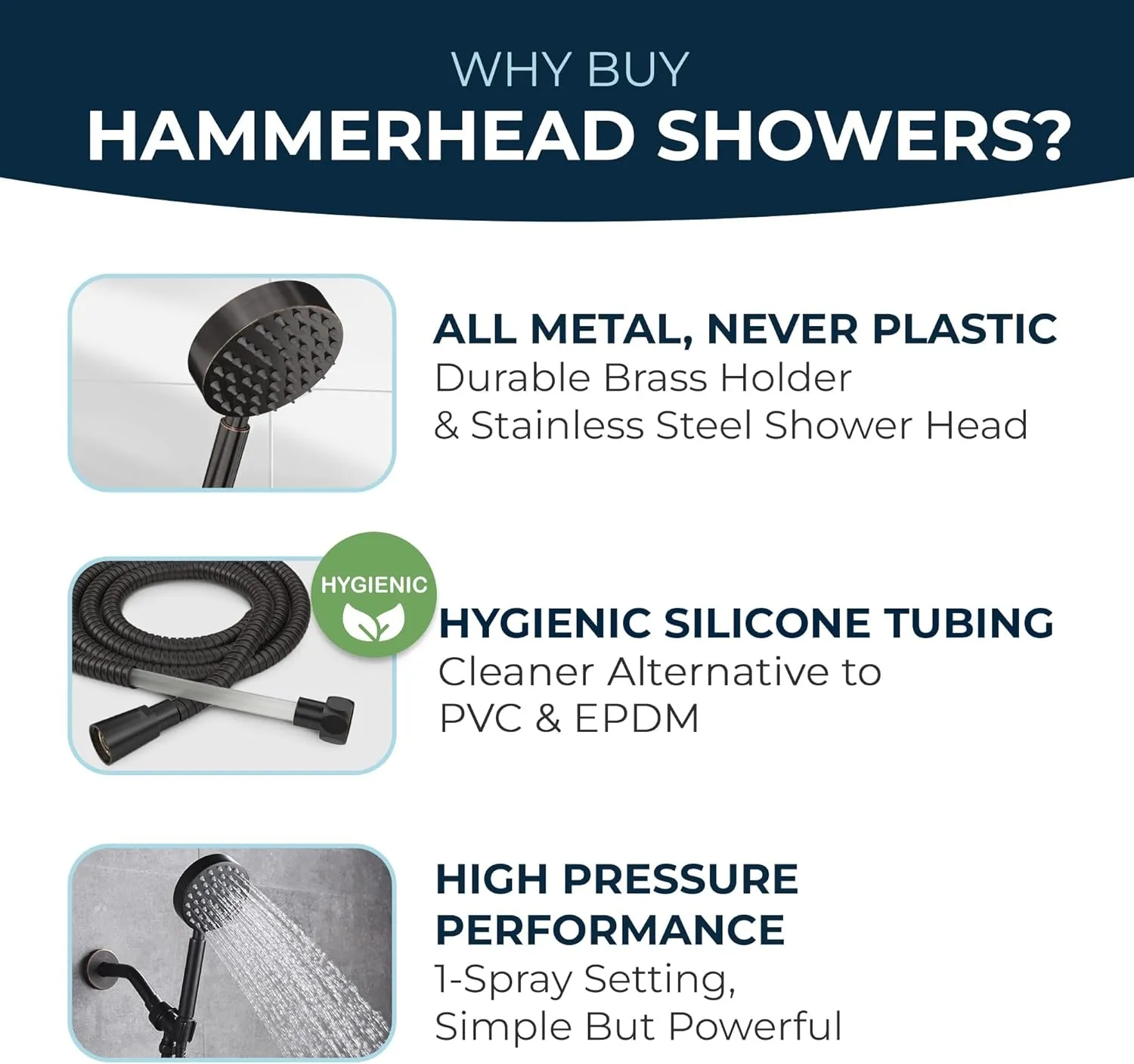 HammerHead Showers® ALL METAL Handheld Shower Head with Hose and Brass Holder - OIL RUBBED BRONZE - 2.5 GPM High Pressure Shower Heads with Adjustable Shower Wand Bracket - 6ft Flexible Extension