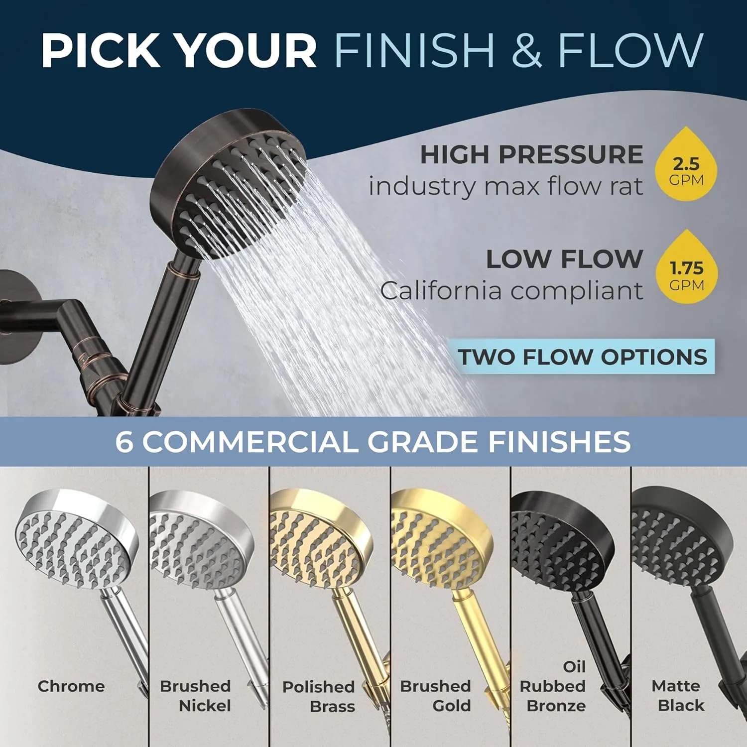 HammerHead Showers® ALL METAL Handheld Shower Head with Hose and Brass Holder - OIL RUBBED BRONZE - 2.5 GPM High Pressure Shower Heads with Adjustable Shower Wand Bracket - 6ft Flexible Extension
