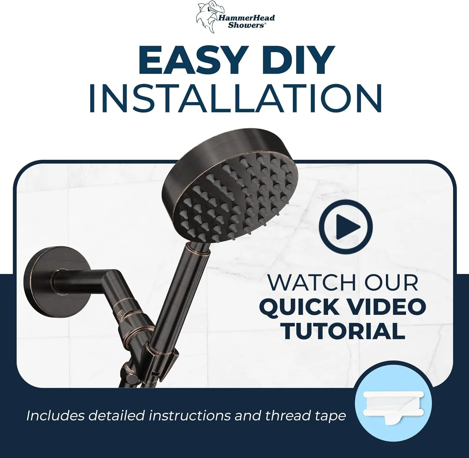HammerHead Showers® ALL METAL Handheld Shower Head with Hose and Brass Holder - OIL RUBBED BRONZE - 2.5 GPM High Pressure Shower Heads with Adjustable Shower Wand Bracket - 6ft Flexible Extension