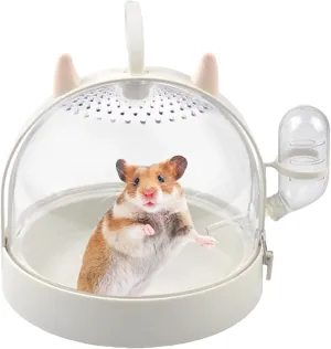 Hamster Portable Cage Travel Case,Hamster Carrying Cage High Permeability Guinea Pig Travel Cage with Water Bottle Travel Carrier for Hamster Gerbils Mice Hamster Guinea Pigs Sugar Glider(White)