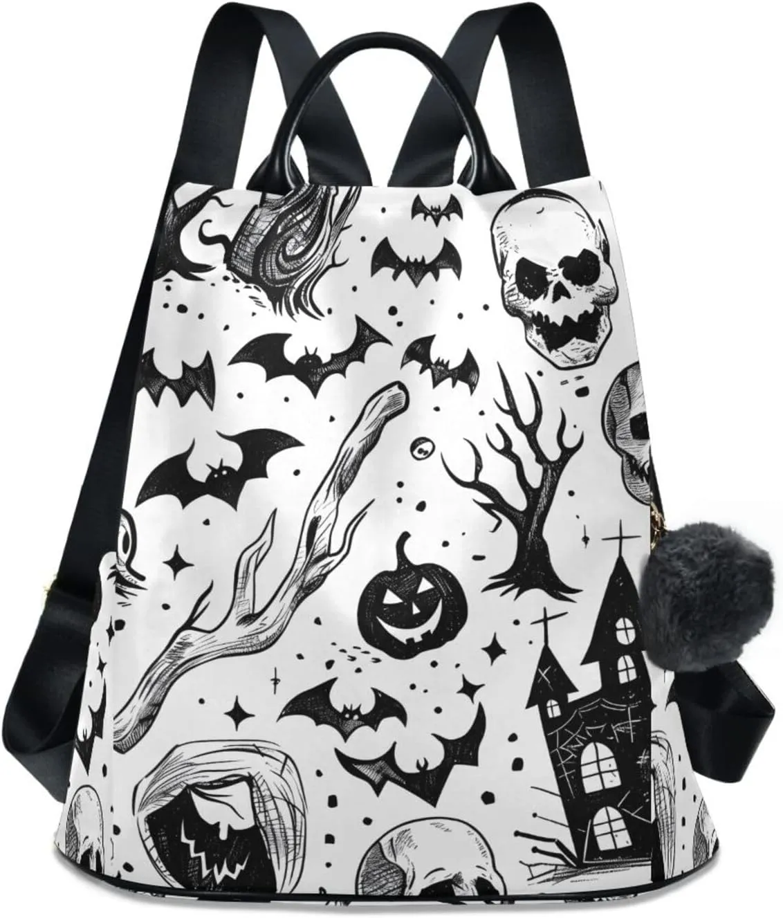 Hand Drawn Halloween Elements Backpack for Women Anti Theft Large Fashion Travel Shoulder Bag Purse Rucksack Lightweight
