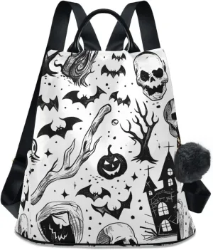 Hand Drawn Halloween Elements Backpack for Women Anti Theft Large Fashion Travel Shoulder Bag Purse Rucksack Lightweight