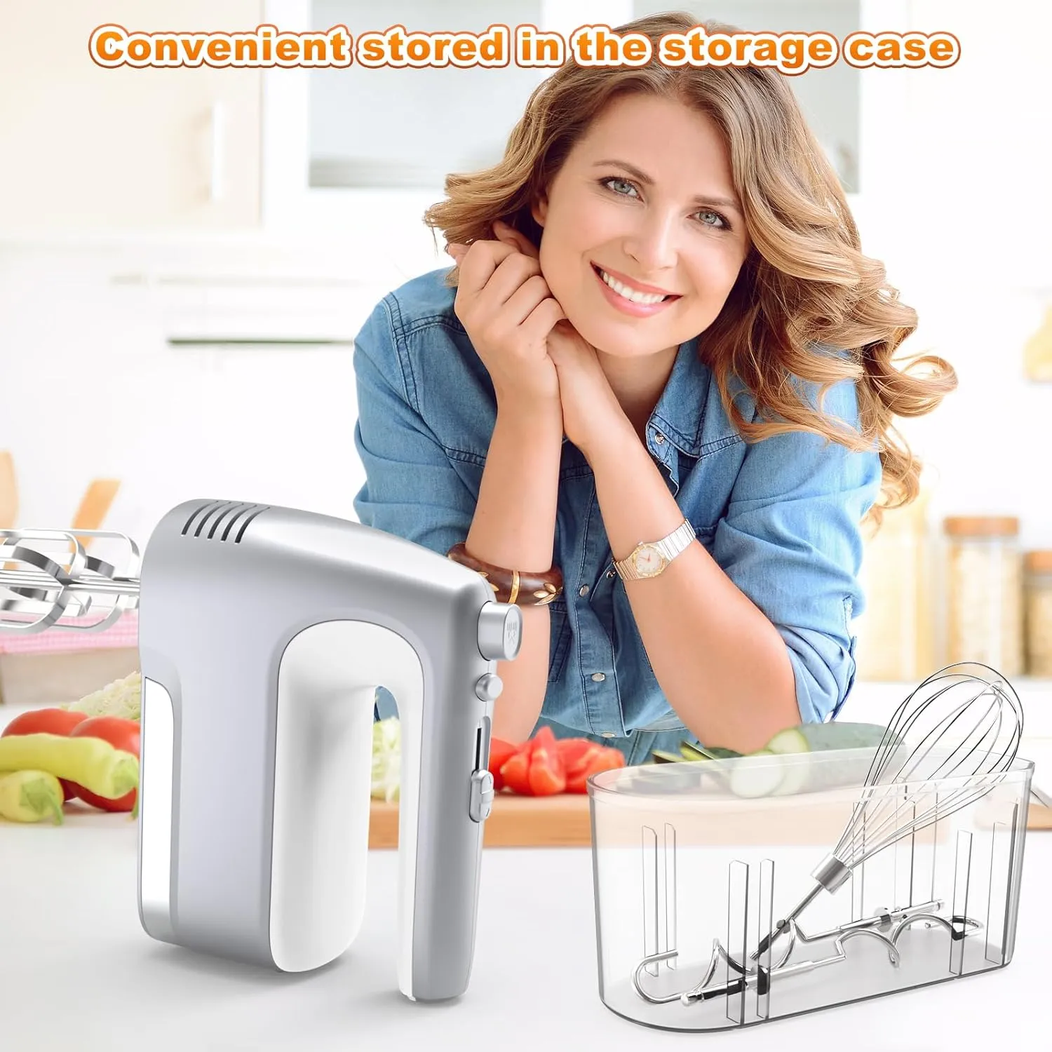 Hand Mixer, 5-Speed 400W Motor, Handheld Mixer with Turbo Boost, Storage Case, 2x Flat Beaters, 2x Dough Hooks, 1x Whisk (Silver)