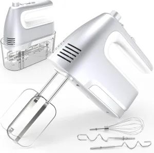 Hand Mixer, 5-Speed 400W Motor, Handheld Mixer with Turbo Boost, Storage Case, 2x Flat Beaters, 2x Dough Hooks, 1x Whisk (Silver)