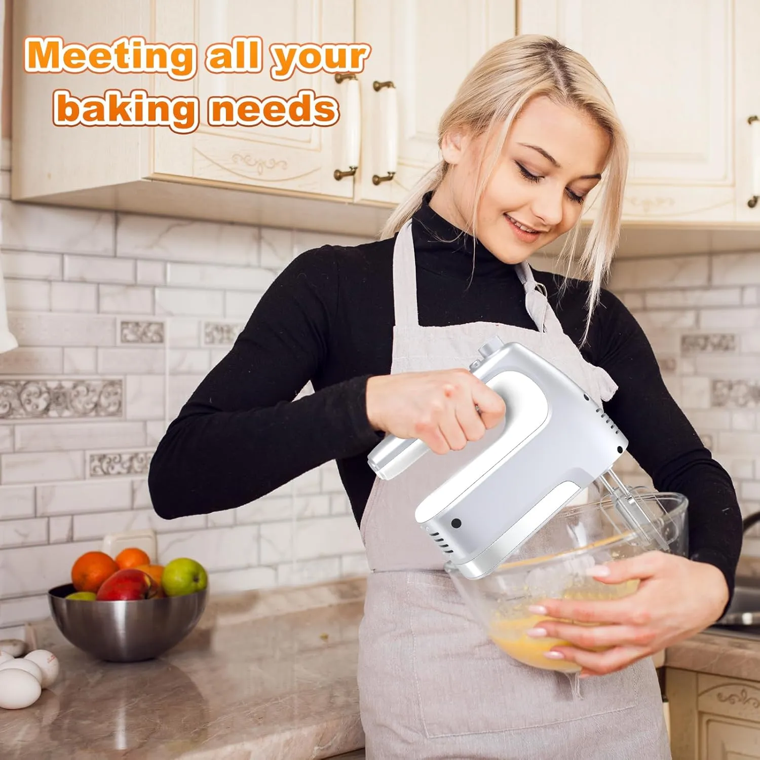 Hand Mixer, 5-Speed 400W Motor, Handheld Mixer with Turbo Boost, Storage Case, 2x Flat Beaters, 2x Dough Hooks, 1x Whisk (Silver)