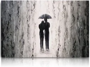 Hand Painted Romantic Couple Oil Painting Romance Of The Rainy Night Wall Art Couple Walking in The Rain Abstract Street Artwork Landscape Oil Painting On Canvas For Living Room Bedroom Decor 28"x40"