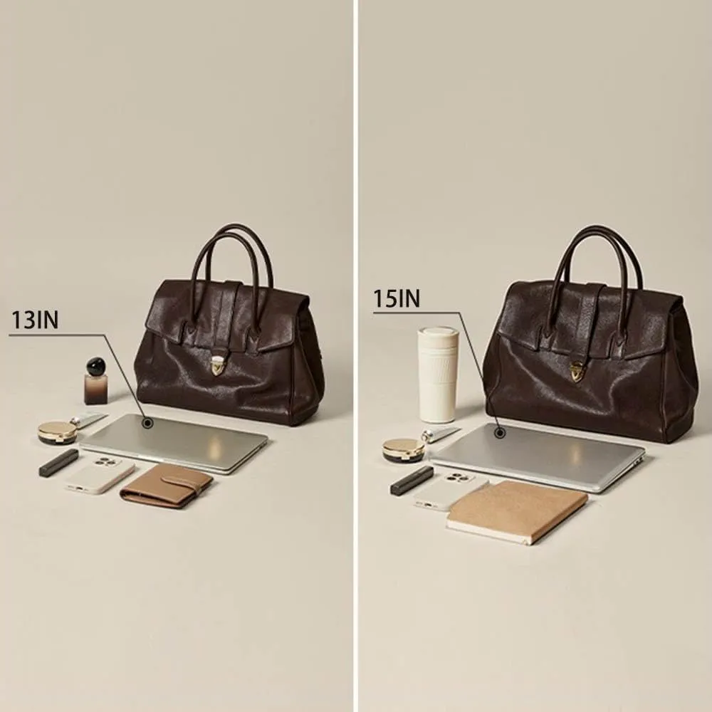 Handheld briefcase women's vintage leather large capacity commuting tanned cowhide women's bag