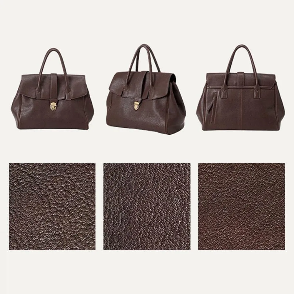 Handheld briefcase women's vintage leather large capacity commuting tanned cowhide women's bag