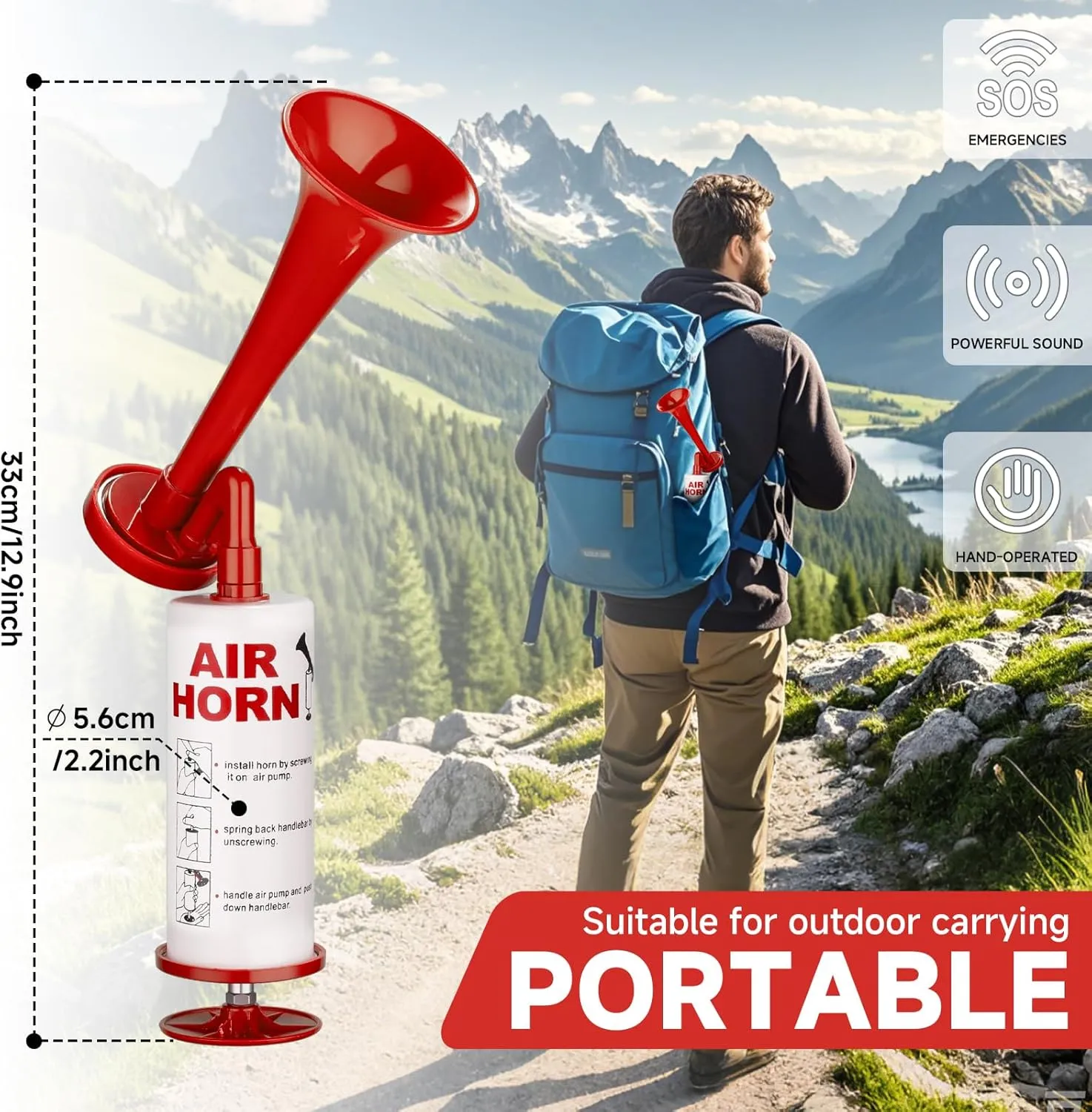 Handheld Pump Air Horn, Banhao Warning Cheering Horns Sports Events Loud Noise Maker Safety for Boats Cars Party Graduation Aggressive Animals
