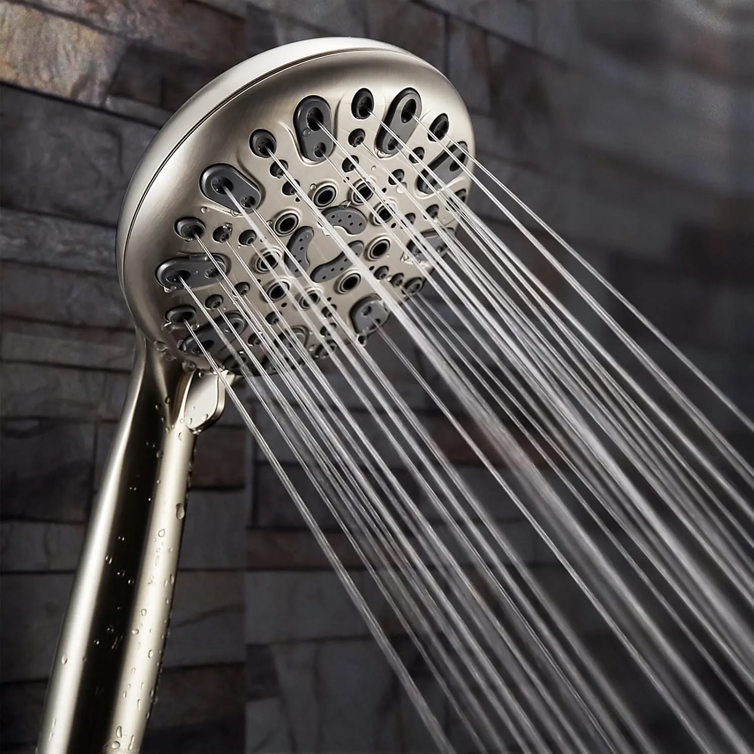 Handheld Shower Head, 6 Spray Setting High Pressure Shower Head with Brass Swivel Ball Bracket and Extra Long Stainless Steel Hose, Brushed Nickel, 5"