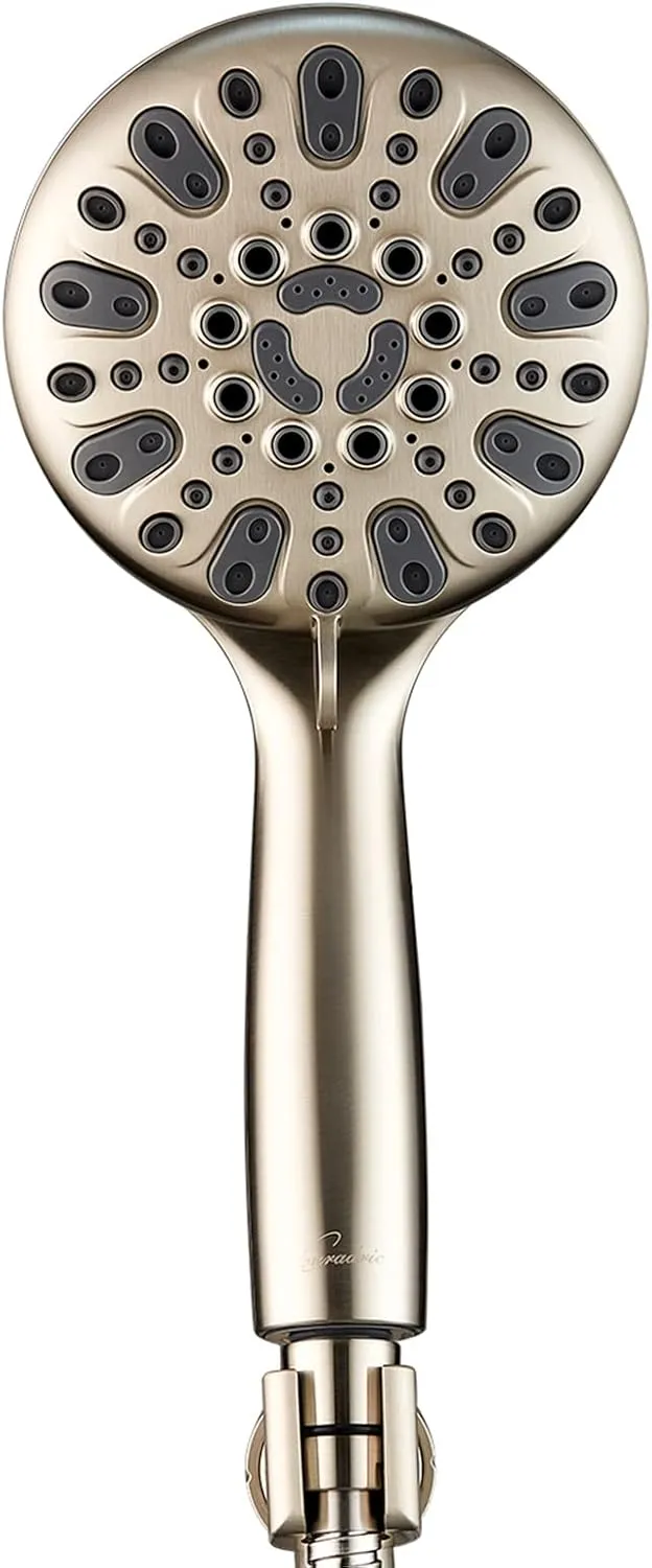 Handheld Shower Head, 6 Spray Setting High Pressure Shower Head with Brass Swivel Ball Bracket and Extra Long Stainless Steel Hose, Brushed Nickel, 5"