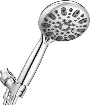Handheld Shower Head, 6 Spray Setting High Pressure Shower Head with Brass Swivel Ball Bracket and Extra Long Stainless Steel Hose, Chrome, 5", 1.8 GPM for California