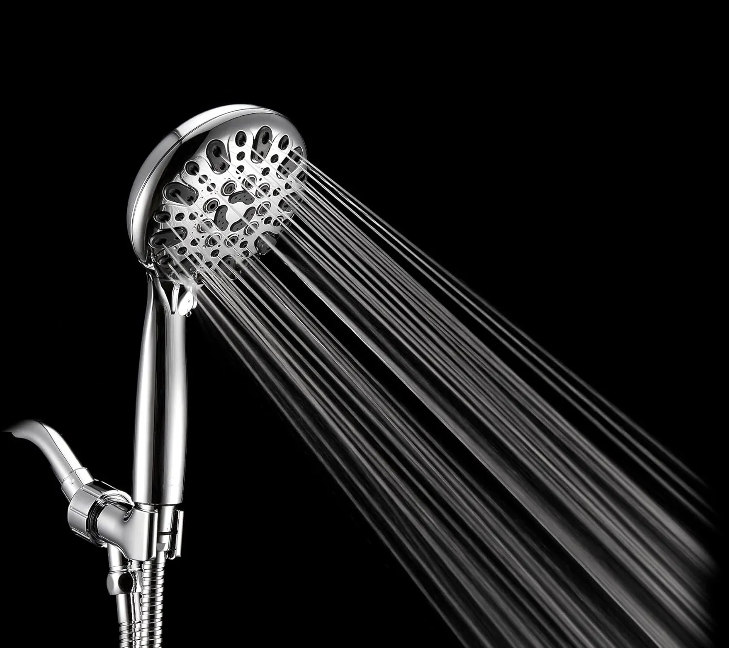 Handheld Shower Head, 6 Spray Setting High Pressure Shower Head with Brass Swivel Ball Bracket and Extra Long Stainless Steel Hose, Chrome, 5", 1.8 GPM for California