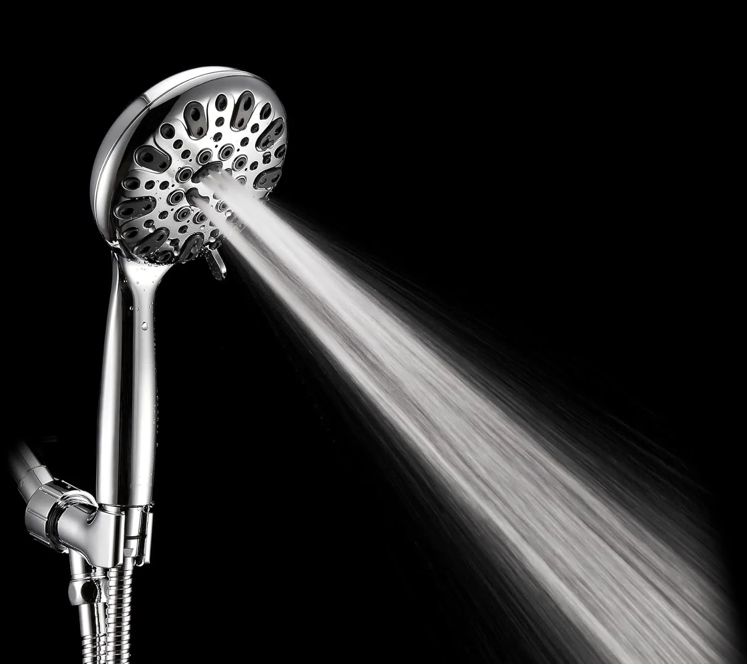 Handheld Shower Head, 6 Spray Setting High Pressure Shower Head with Brass Swivel Ball Bracket and Extra Long Stainless Steel Hose, Chrome, 5", 1.8 GPM for California