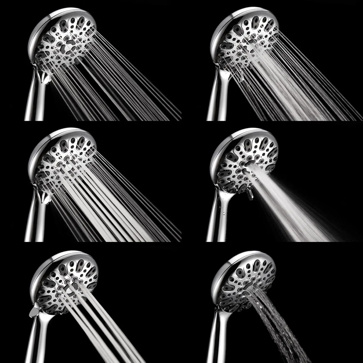 Handheld Shower Head, 6 Spray Setting High Pressure Shower Head with Brass Swivel Ball Bracket and Extra Long Stainless Steel Hose, Chrome, 5", 1.8 GPM for California