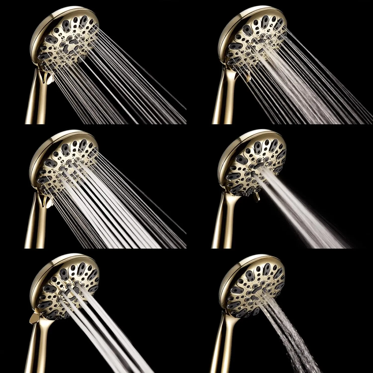 Handheld Shower Head, 6 Spray Setting High Pressure Shower Head with Brass Swivel Ball Bracket and Extra Long Stainless Steel Hose, Polished Brass, 5"
