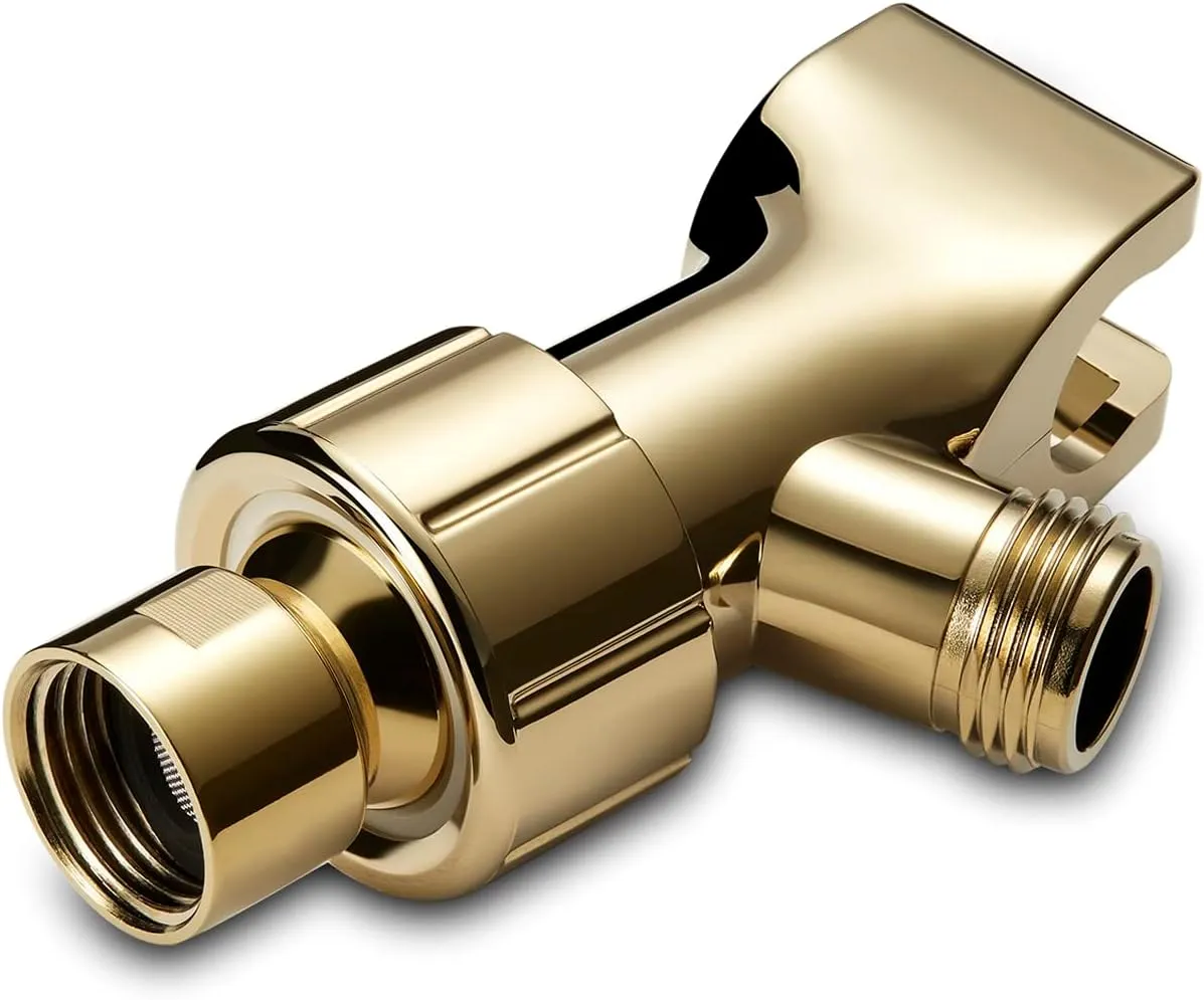 Handheld Shower Head, 6 Spray Setting High Pressure Shower Head with Brass Swivel Ball Bracket and Extra Long Stainless Steel Hose, Polished Brass, 5"