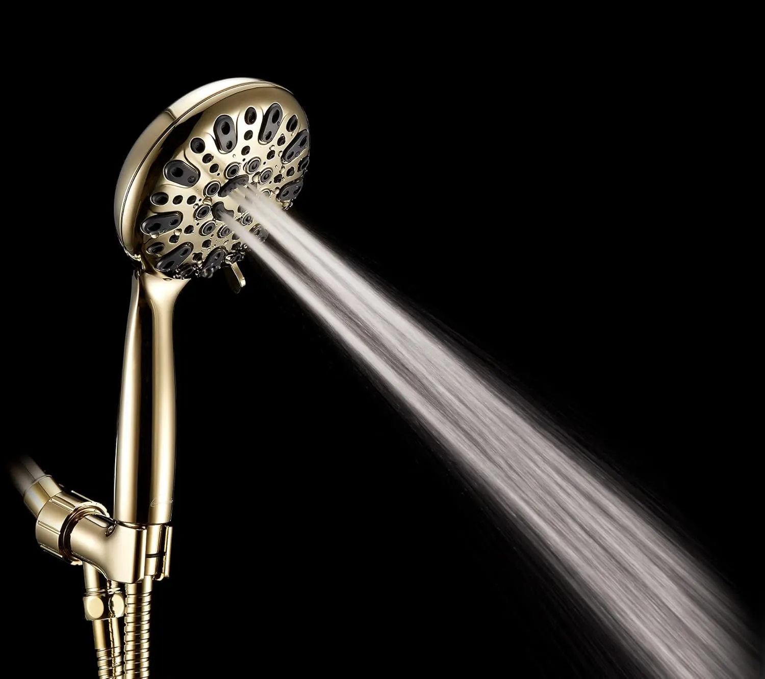 Handheld Shower Head, 6 Spray Setting High Pressure Shower Head with Brass Swivel Ball Bracket and Extra Long Stainless Steel Hose, Polished Brass, 5"