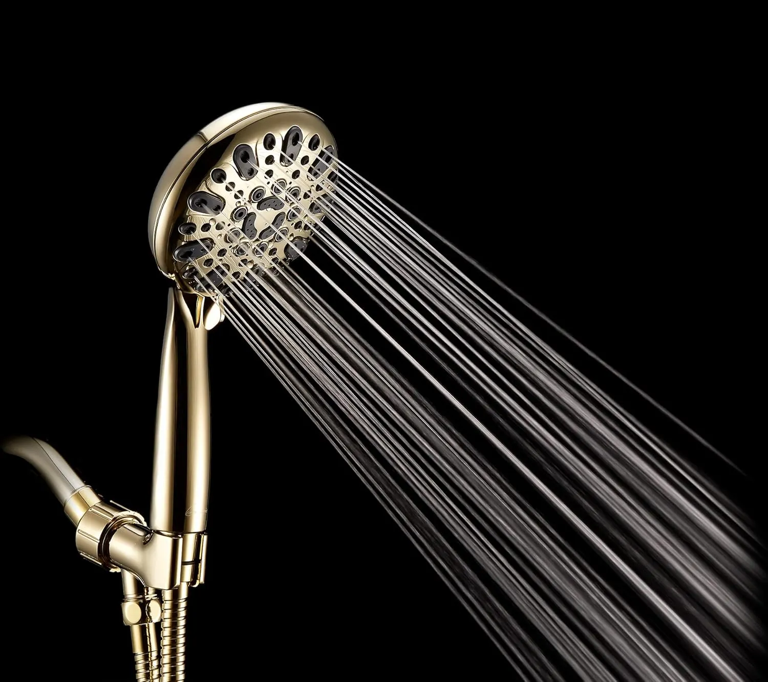 Handheld Shower Head, 6 Spray Setting High Pressure Shower Head with Brass Swivel Ball Bracket and Extra Long Stainless Steel Hose, Polished Brass, 5"