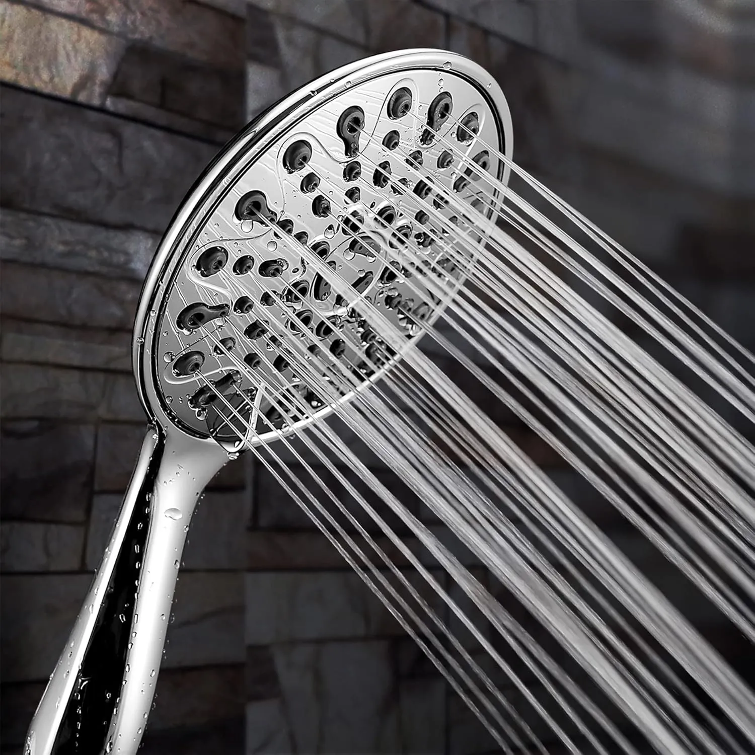 Handheld Shower Head, 6" Chrome Face 6 Spray Setting Shower Head with High Pressure, Brass Swivel Ball Mount and Extra Long Flexible Stainless Steel Hose