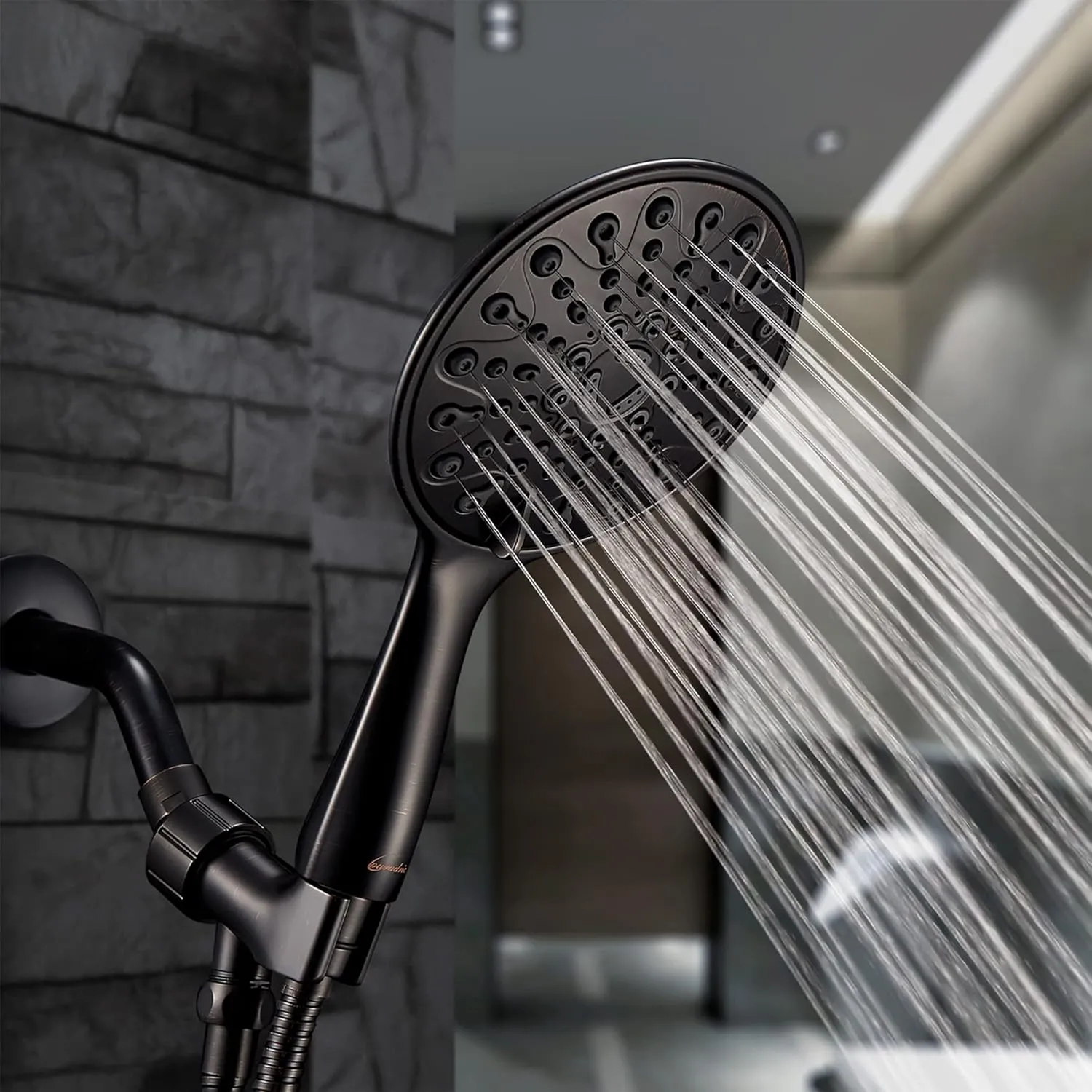 Handheld Shower Head, 6" Oil-Rubbed Bronze Face 6 Spray Setting Shower Head with High Pressure, Brass Swivel Ball Mount and Extra Long Flexible Stainless Steel Hose