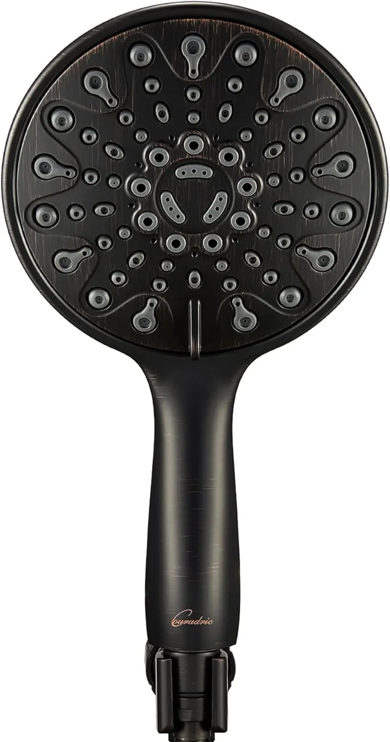 Handheld Shower Head, 6" Oil-Rubbed Bronze Face 6 Spray Setting Shower Head with High Pressure, Brass Swivel Ball Mount and Extra Long Flexible Stainless Steel Hose
