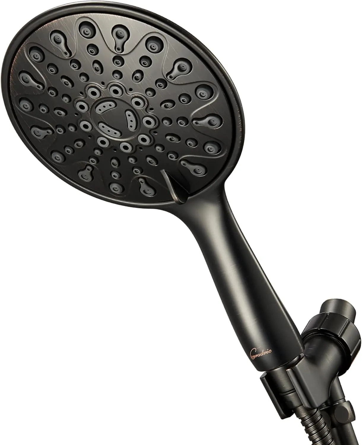 Handheld Shower Head, 6" Oil-Rubbed Bronze Face 6 Spray Setting Shower Head with High Pressure, Brass Swivel Ball Mount and Extra Long Flexible Stainless Steel Hose