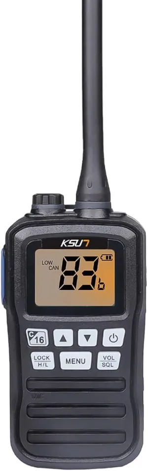 Handheld Two-Way VHF Marine Radio IPX7 Waterproof,LED Screen,10 NOAA Weather Channels,Flashing Light,Falling Water Alarm KSUN P25