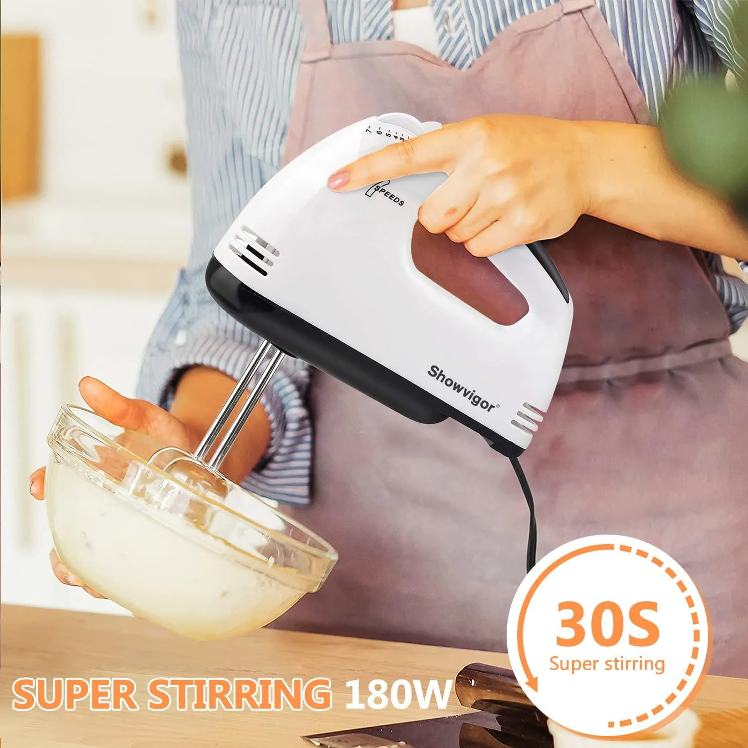 Handmixer Electric Handheld - 7 Speed Portable Kitchen Mixer Electric with 5 Stainless Steel Accessories Whisk, Food Beater for Whipping Mixing Cookies Cakes Eggs Dough