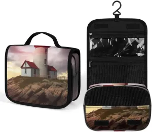 Hanging Lighthouse Printed Toiletry Bag Travel Toiletry Bag Foldable Large-capacity Design Suitable for Travel, Fitness, Camping, Home Use, Etc.