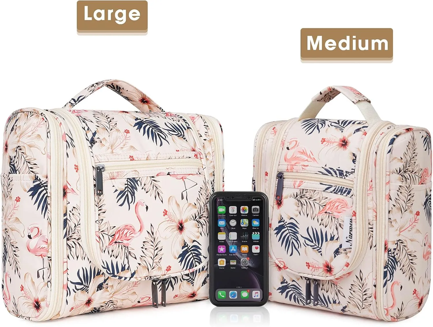 Hanging Toiletry Bag for Women Travel Makeup Bag Organizer Toiletries Bag for Cosmetics Essentials Accessories (Large, Beige Bird)