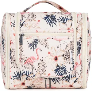 Hanging Toiletry Bag for Women Travel Makeup Bag Organizer Toiletries Bag for Cosmetics Essentials Accessories (Large, Beige Bird)