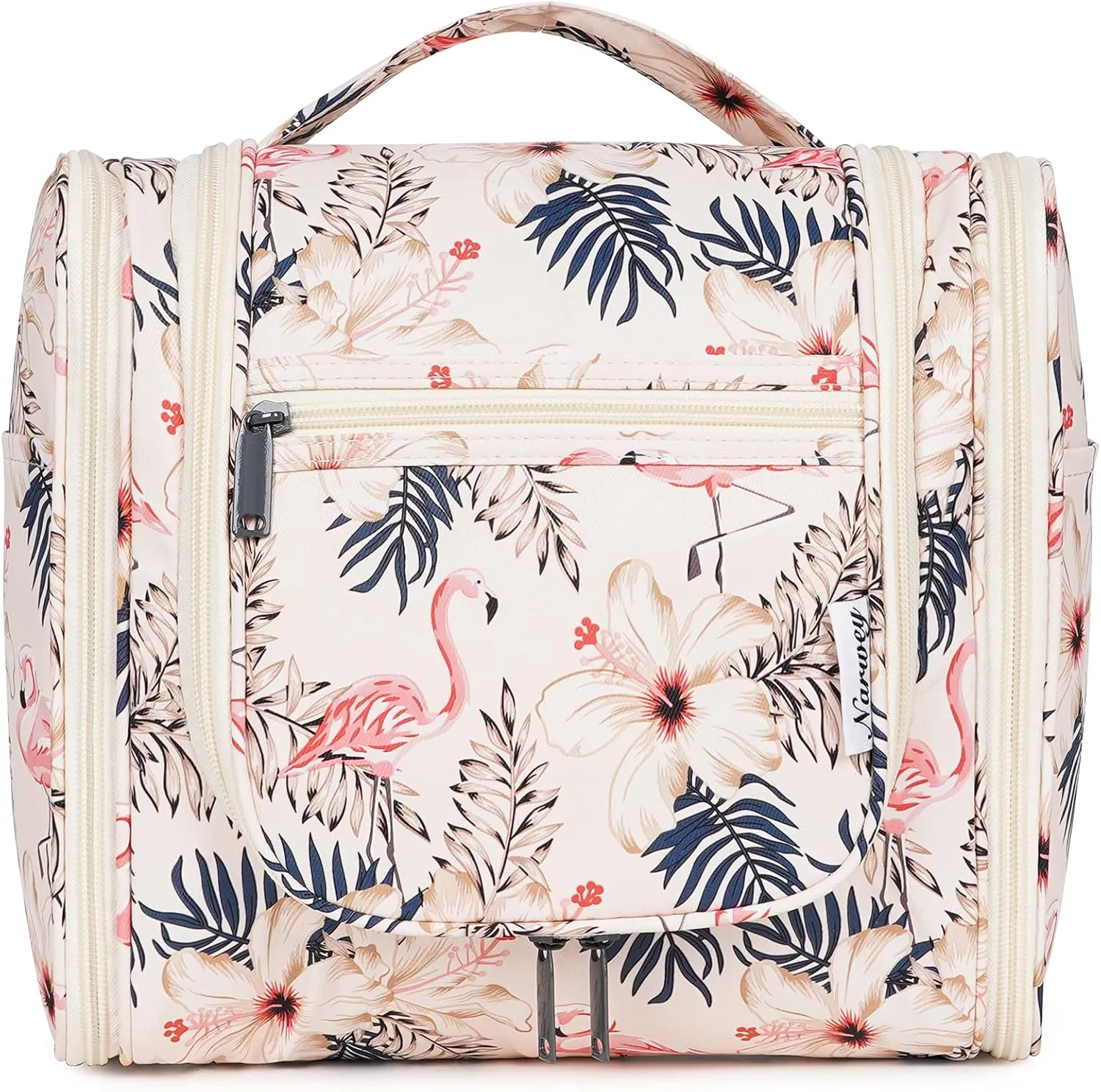 Hanging Toiletry Bag for Women Travel Makeup Bag Organizer Toiletries Bag for Cosmetics Essentials Accessories (Large, Beige Bird)