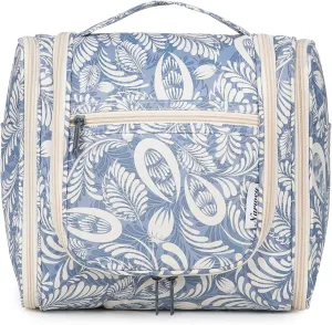 Hanging Toiletry Bag for Women Travel Makeup Bag Organizer Toiletries Bag Men for Cosmetics Essentials Accessories(Large, Blue Leaf)
