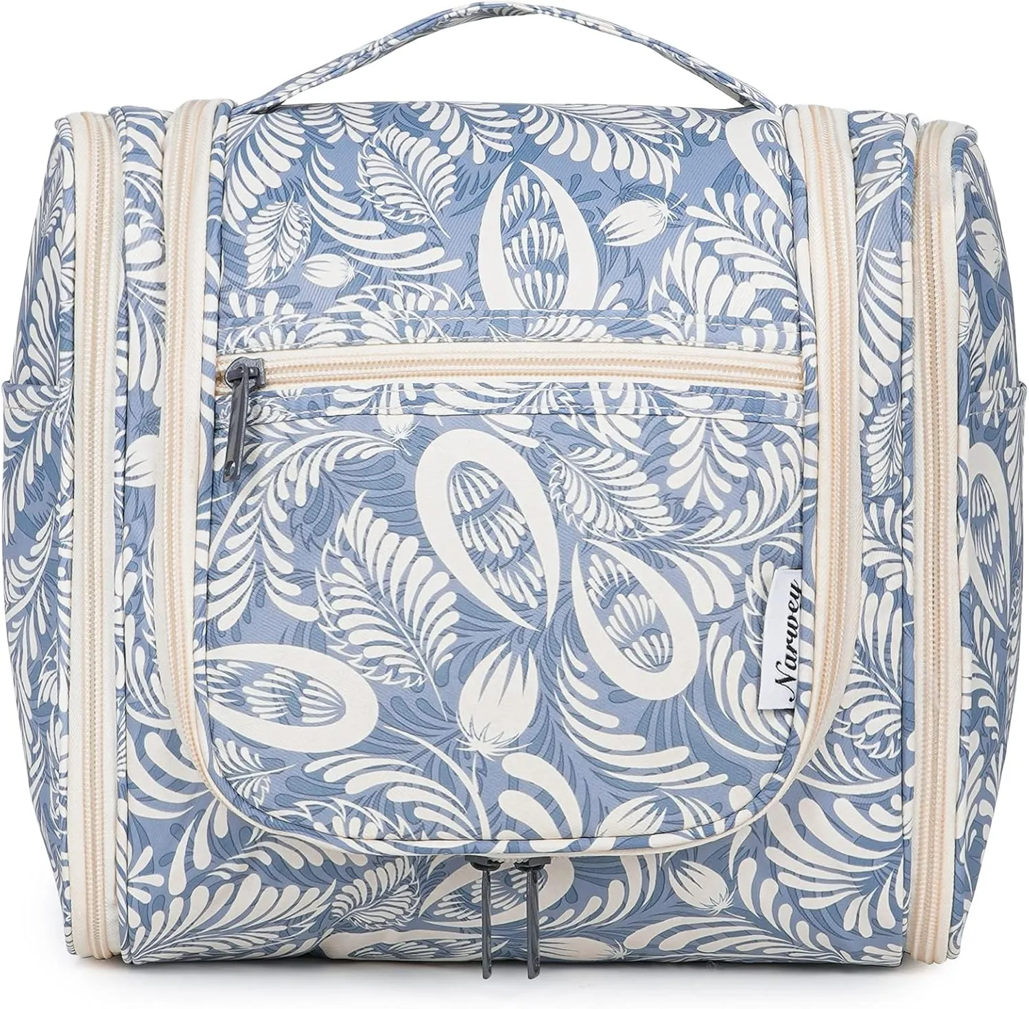 Hanging Toiletry Bag for Women Travel Makeup Bag Organizer Toiletries Bag Men for Cosmetics Essentials Accessories(Large, Blue Leaf)