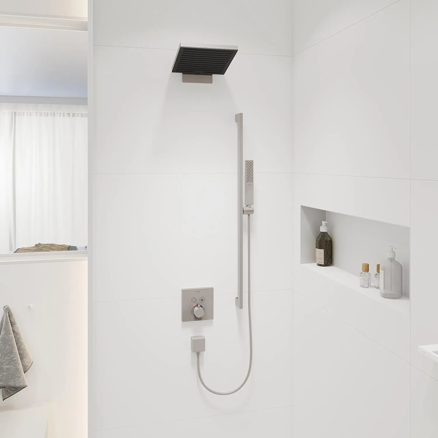 hansgrohe Pulsify E 2-inch Modern Handheld Shower Head 1-Spray PowderRain in Brushed Nickel, 24322821, 2.5 GPM