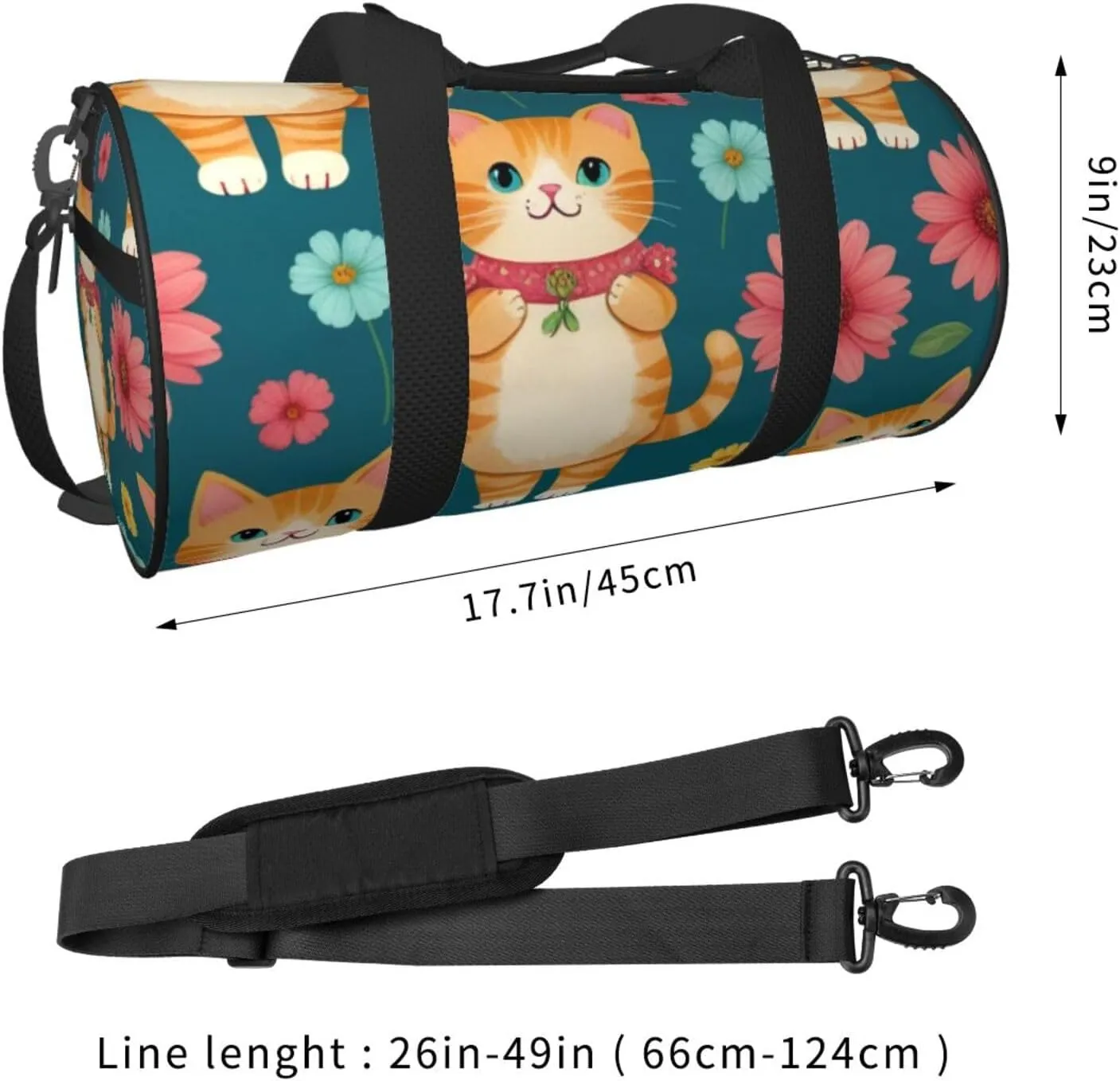 Happy Walking Kitty Pattern pattern Printed Travel Bag,Round Personal Item Storage bag,Foldie Duffel Bag for Traveling Vacation,Fitness,Sports