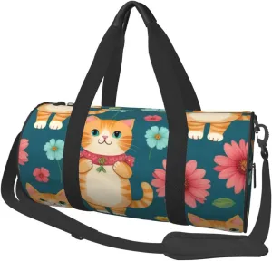 Happy Walking Kitty Pattern pattern Printed Travel Bag,Round Personal Item Storage bag,Foldie Duffel Bag for Traveling Vacation,Fitness,Sports