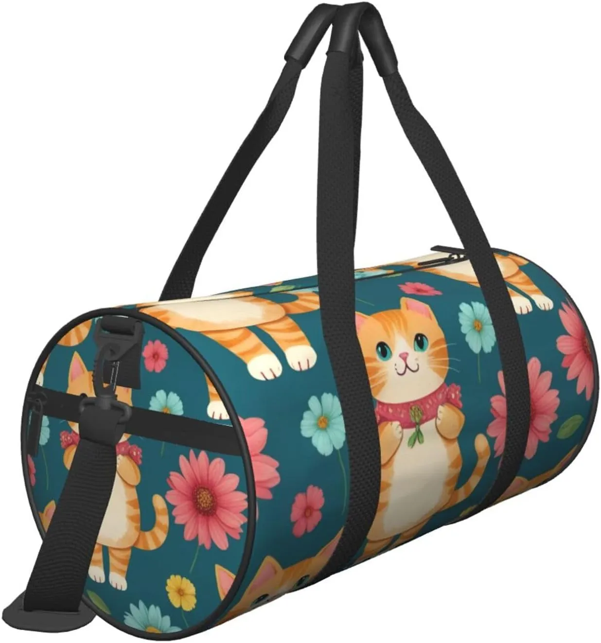 Happy Walking Kitty Pattern pattern Printed Travel Bag,Round Personal Item Storage bag,Foldie Duffel Bag for Traveling Vacation,Fitness,Sports