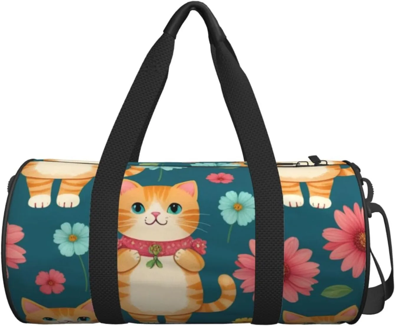 Happy Walking Kitty Pattern pattern Printed Travel Bag,Round Personal Item Storage bag,Foldie Duffel Bag for Traveling Vacation,Fitness,Sports