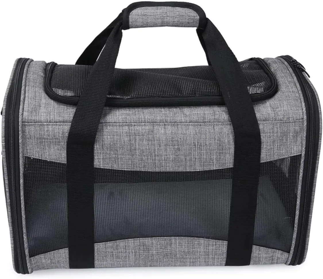 Happyyami Foldable Breathable Pet Carrier Bag Portable Outdoor Cat Dog Handbag for Travel Camping Sightseeing Durable Easy to Store Grey