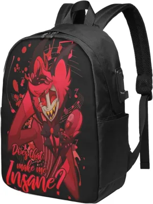 Hazbin Comedy Hotel Laptop Backpack Sport Bags Work Rucksack Beautiful Travel Bags Unisex Adult Casual Daypack for Camping Computer Bag with Usb Charging Port