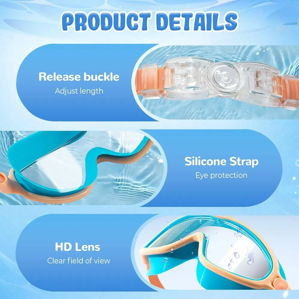 HD Children's Large Frame Waterproof and Anti-fog Swimming Goggles, 2025 New Kids Swim Goggles with Nose Cover