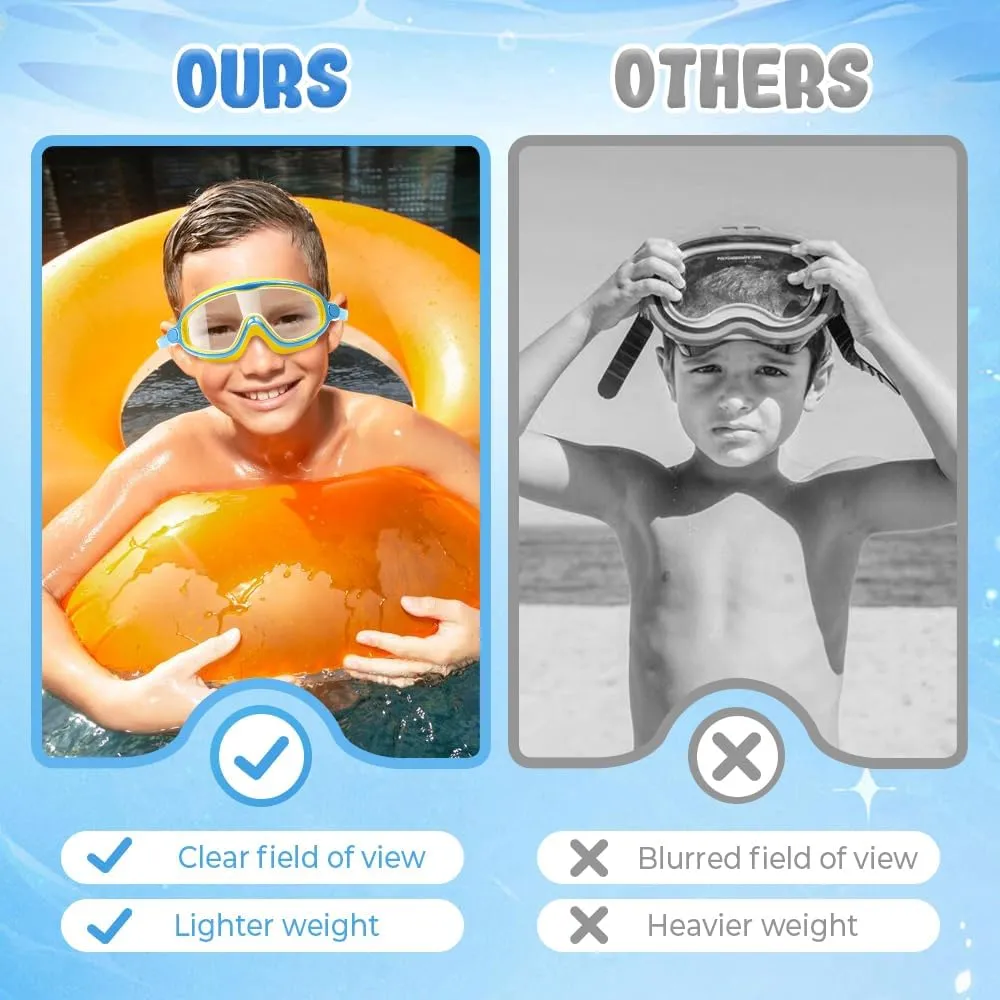 HD Children's Large Frame Waterproof and Anti-fog Swimming Goggles, 2025 New Kids Swim Goggles with Nose Cover