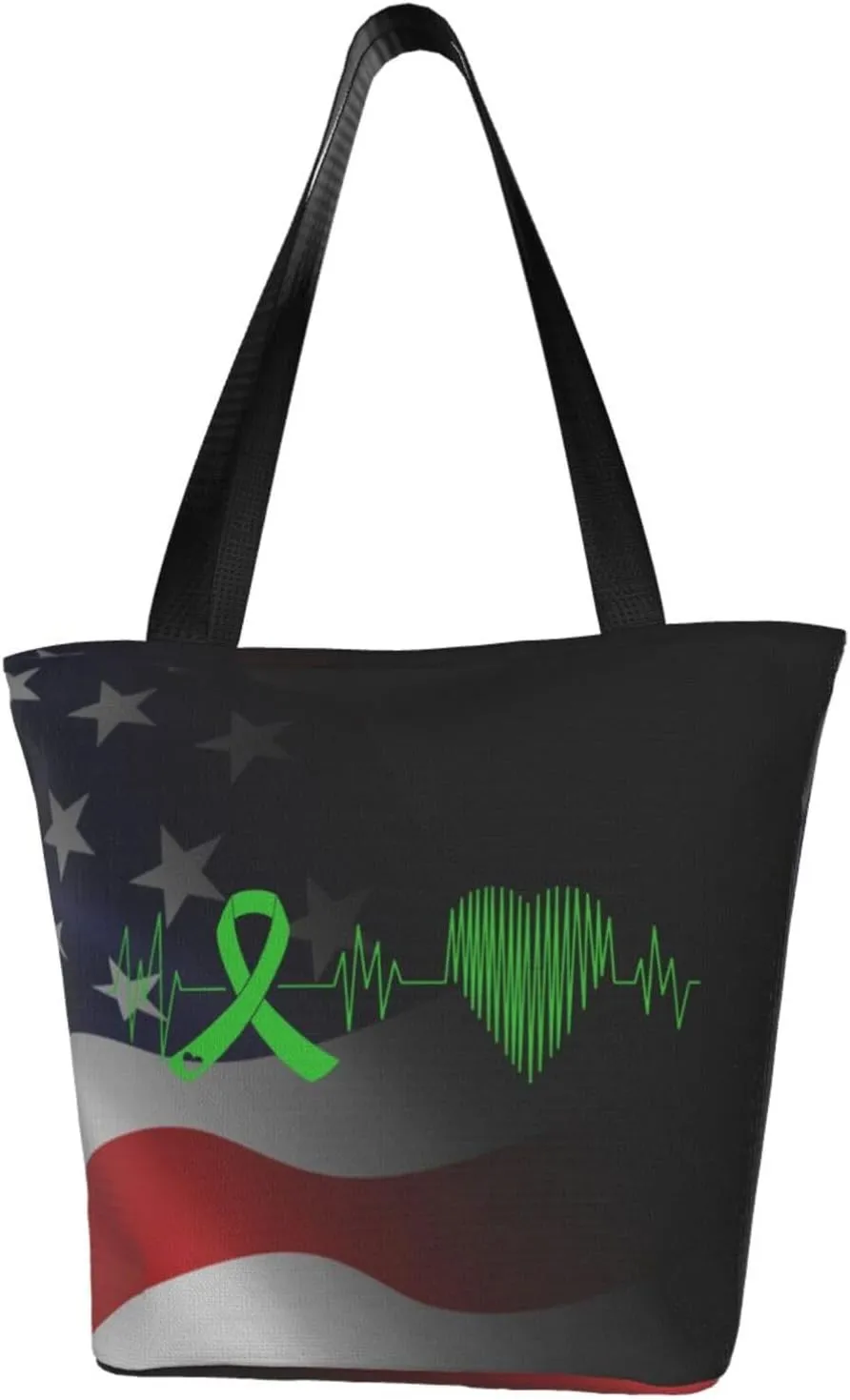 Heartbeat Green Ribbon Bone Marrow Transplant Fashion Shoulder Bag Large Capacity For Man Or Woman