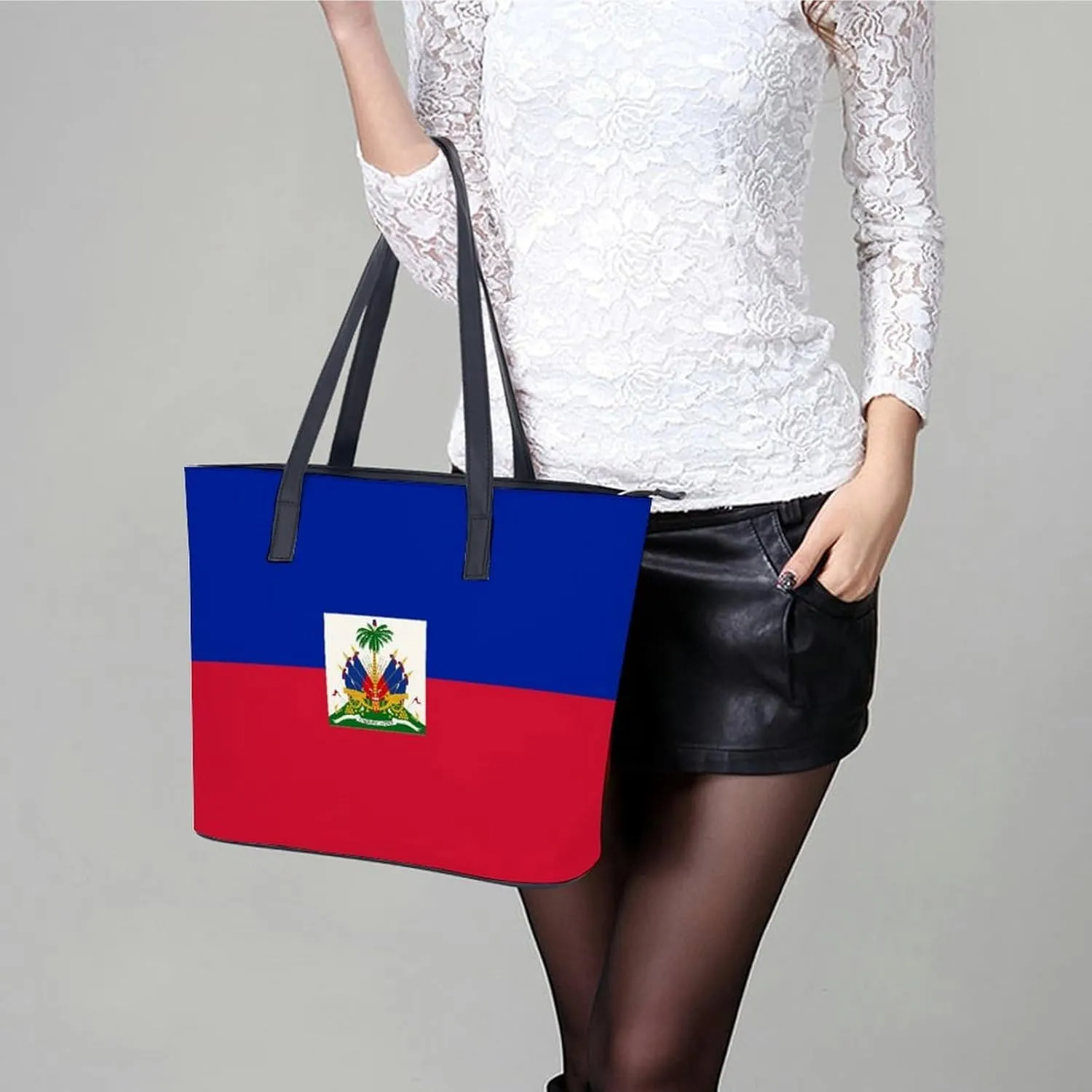Herm Flag Large Capacity Women’s Tote Bag Stylish Leather Handbag for Travel