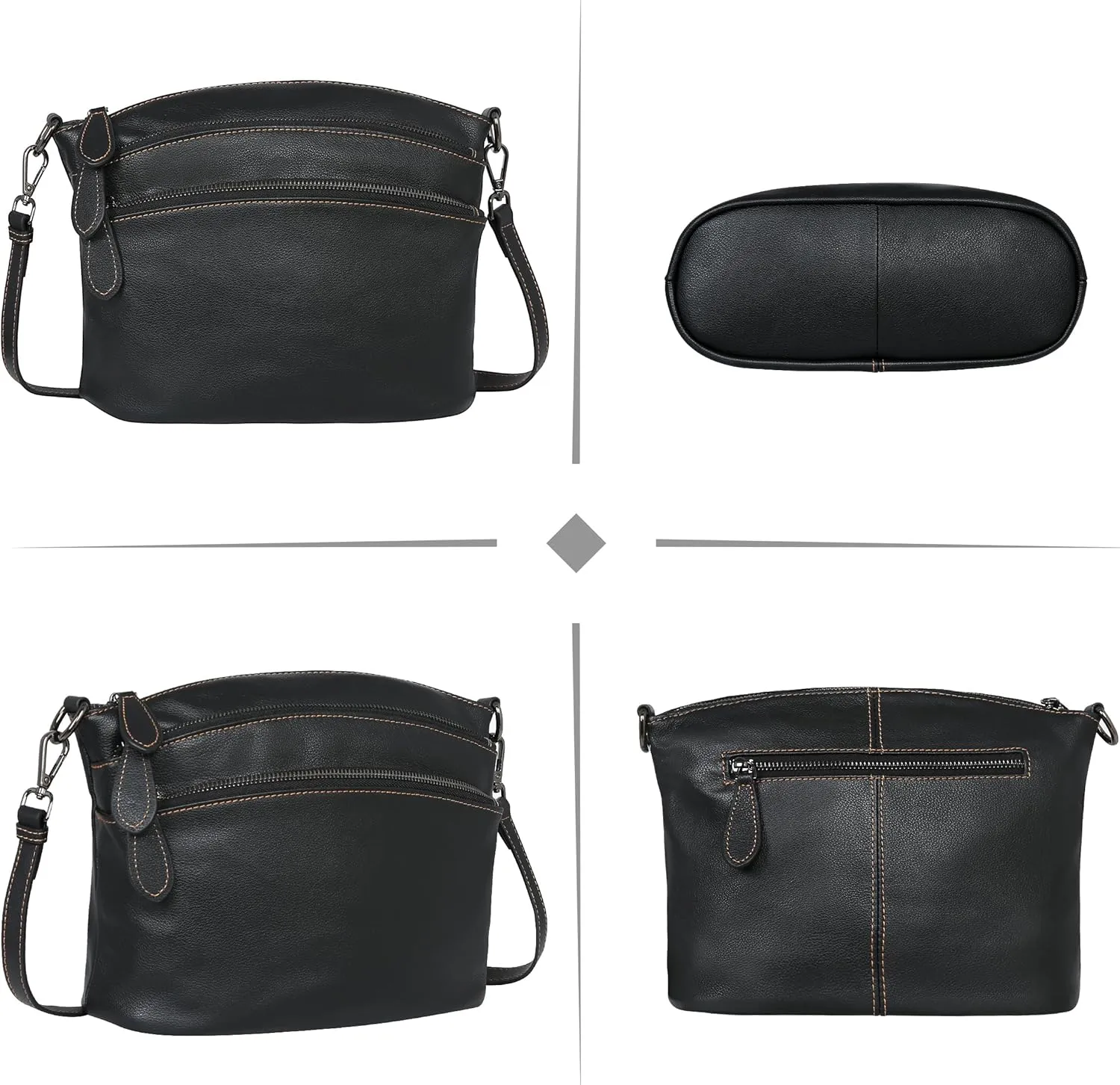 HESHE Leather Crossbody Bags Purses for Women Small Functional Multi Pocket Cross Body Purses Shoulder Satchel Handbags