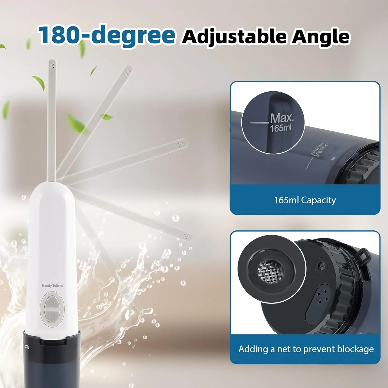 Hibbent Portable Bidet for Travel, High Pressure Handheld Electric Bidet Sprayer, Rechargeable Travel Bidet for Women & Men, Personal Hygiene Cleaning, Soothing Postpartum Care, Black