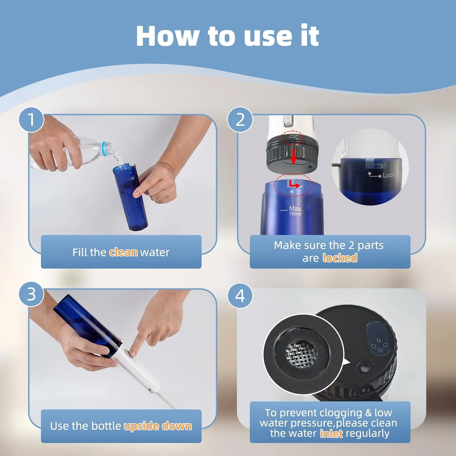 Hibbent Portable Bidet for Travel, High Pressure Handheld Electric Bidet Sprayer, Rechargeable Travel Bidet for Women & Men, Personal Hygiene Cleaning, Soothing Postpartum Care, Perineal, Blue